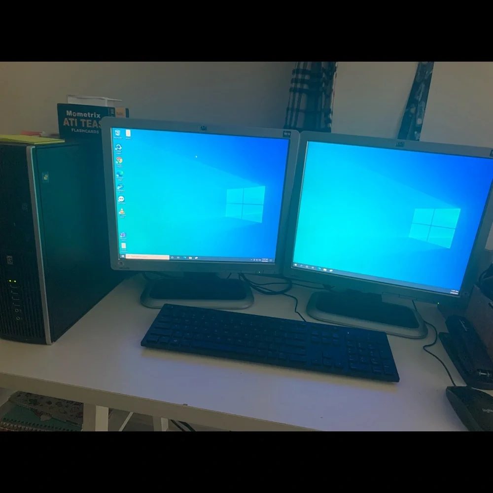 HP desktop with dual monitor setup